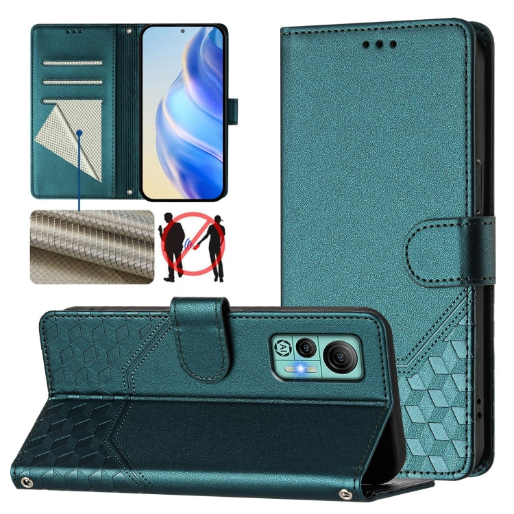 For Ulefone Note 14 Honeycomb Embossing RFID Leather Phone Case(Peacock Green) by buy2fix