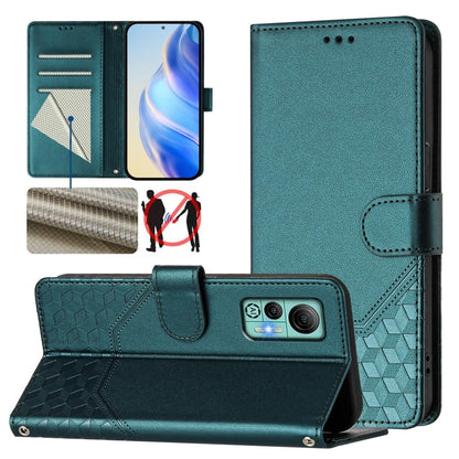For Ulefone Note 14 Honeycomb Embossing RFID Leather Phone Case(Peacock Green) by buy2fix