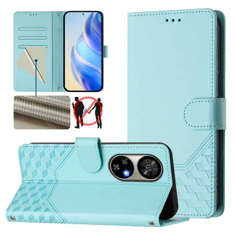 For Ulefone Note 17 Pro Honeycomb Embossing RFID Leather Phone Case(Mint Green) by buy2fix