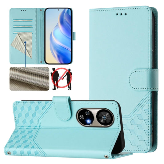 For Ulefone Note 17 Pro Honeycomb Embossing RFID Leather Phone Case(Mint Green) by buy2fix