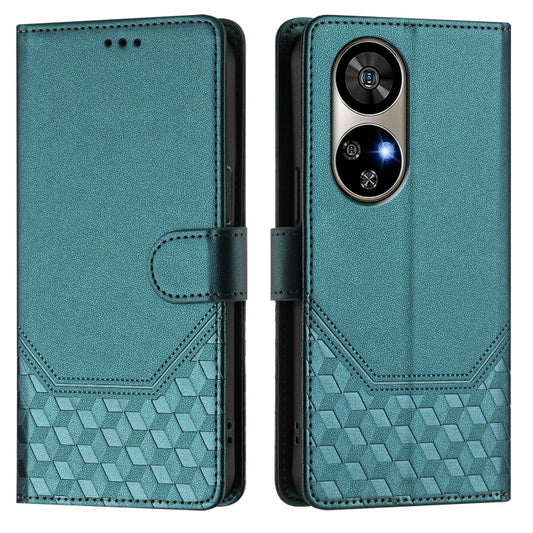 For Ulefone Note 17 Pro Honeycomb Embossing RFID Leather Phone Case(Peacock Green) by buy2fix
