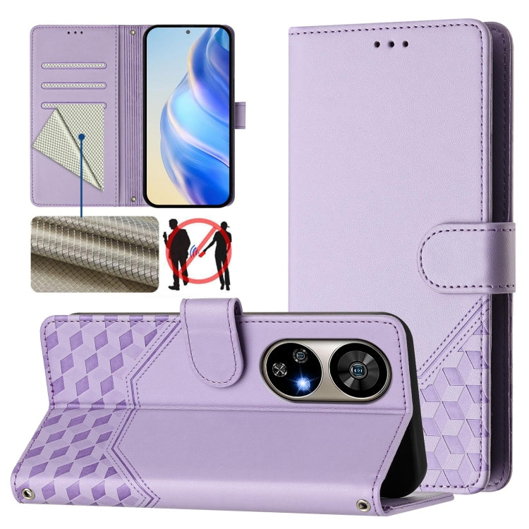 For Ulefone Note 17 Pro Honeycomb Embossing RFID Leather Phone Case(Light Purple) by buy2fix