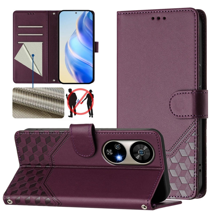 For Ulefone Note 17 Pro Honeycomb Embossing RFID Leather Phone Case(Violet) by buy2fix