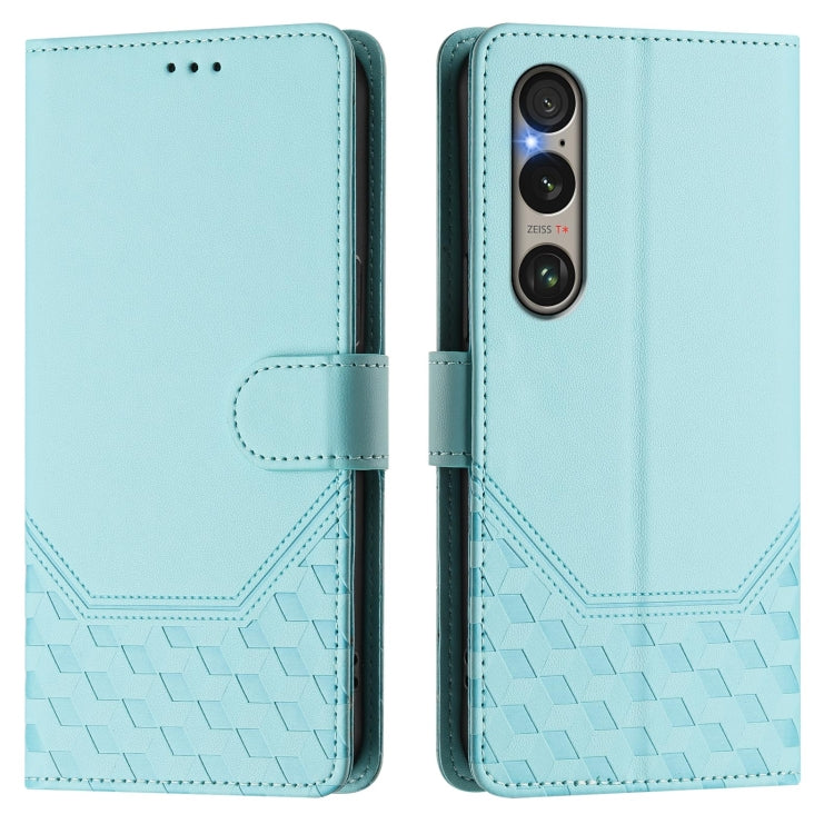 For Sony Xperia 1 VI 2024 Honeycomb Embossing RFID Leather Phone Case(Mint Green) by buy2fix