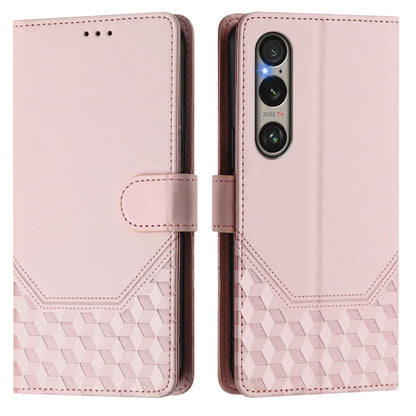 For Sony Xperia 1 VI 2024 Honeycomb Embossing RFID Leather Phone Case(Pink) by buy2fix