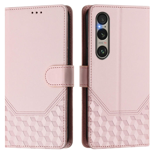 For Sony Xperia 1 VI 2024 Honeycomb Embossing RFID Leather Phone Case(Pink) by buy2fix
