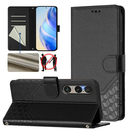 For Sony Xperia 1 VI 2024 Honeycomb Embossing RFID Leather Phone Case(Black) by buy2fix