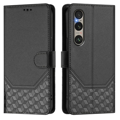 For Sony Xperia 1 VI 2024 Honeycomb Embossing RFID Leather Phone Case(Black) by buy2fix