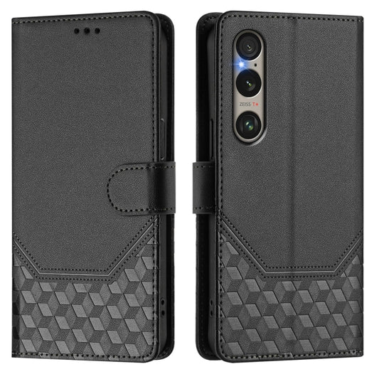 For Sony Xperia 1 VI 2024 Honeycomb Embossing RFID Leather Phone Case(Black) by buy2fix