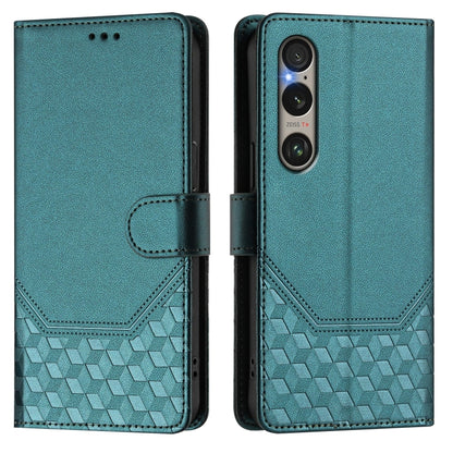 For Sony Xperia 1 VI 2024 Honeycomb Embossing RFID Leather Phone Case(Peacock Green) by buy2fix