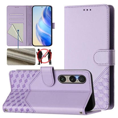 For Sony Xperia 1 VI 2024 Honeycomb Embossing RFID Leather Phone Case(Light Purple) by buy2fix