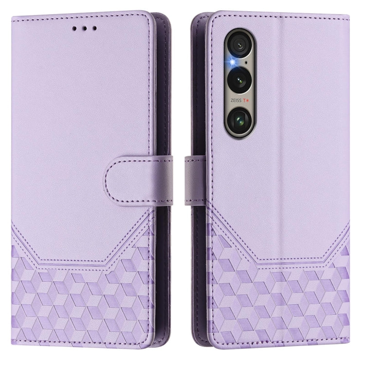 For Sony Xperia 1 VI 2024 Honeycomb Embossing RFID Leather Phone Case(Light Purple) by buy2fix