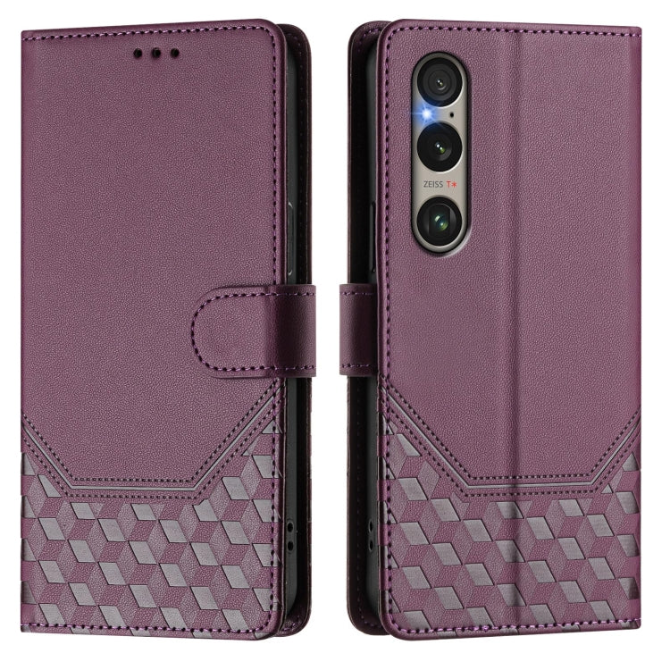 For Sony Xperia 1 VI 2024 Honeycomb Embossing RFID Leather Phone Case(Violet) by buy2fix