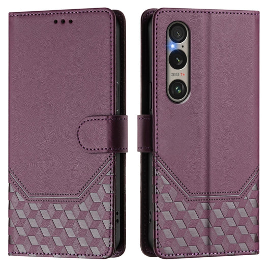 For Sony Xperia 1 VI 2024 Honeycomb Embossing RFID Leather Phone Case(Violet) by buy2fix