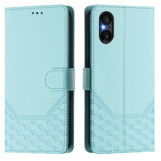 For Sony Xperia 5 VI 2024 Honeycomb Embossing RFID Leather Phone Case(Mint Green) by buy2fix