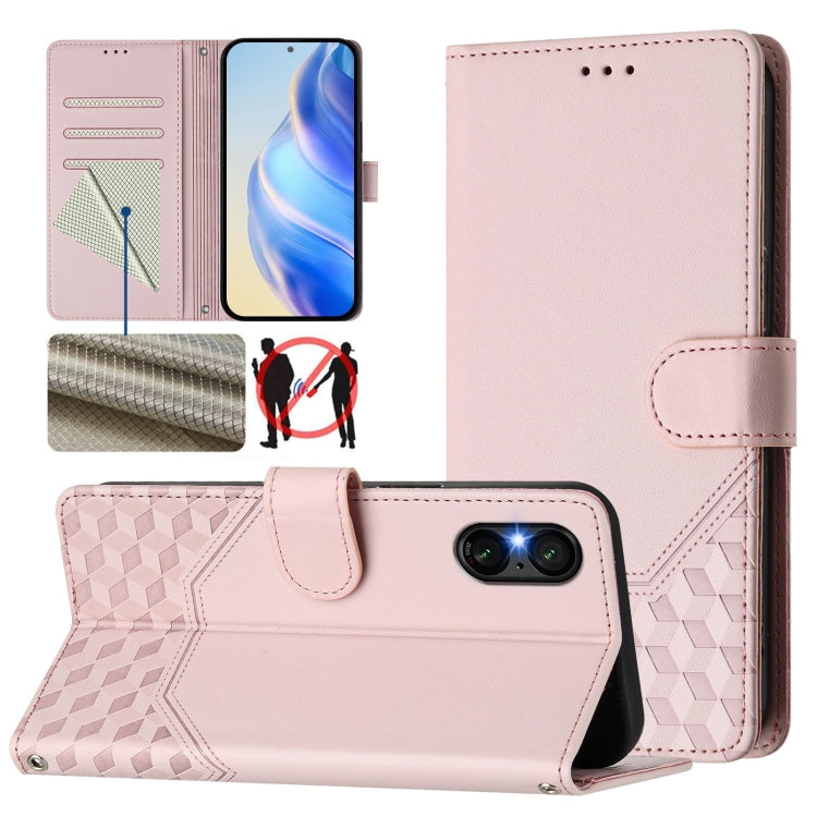 For Sony Xperia 5 VI 2024 Honeycomb Embossing RFID Leather Phone Case(Pink) by buy2fix