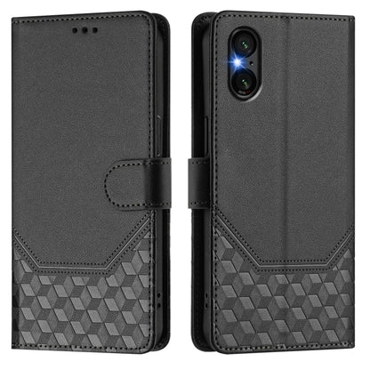 For Sony Xperia 5 VI 2024 Honeycomb Embossing RFID Leather Phone Case(Black) by buy2fix