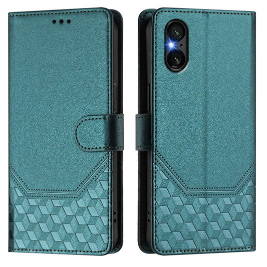 For Sony Xperia 5 VI 2024 Honeycomb Embossing RFID Leather Phone Case(Peacock Green) by buy2fix