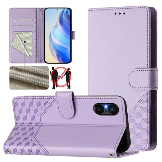 For Sony Xperia 5 VI 2024 Honeycomb Embossing RFID Leather Phone Case(Light Purple) by buy2fix
