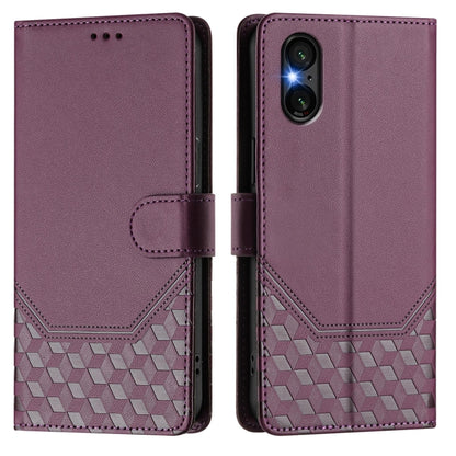For Sony Xperia 5 VI 2024 Honeycomb Embossing RFID Leather Phone Case(Violet) by buy2fix