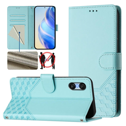 For Sony Xperia 10 VI 2024 Honeycomb Embossing RFID Leather Phone Case(Mint Green) by buy2fix