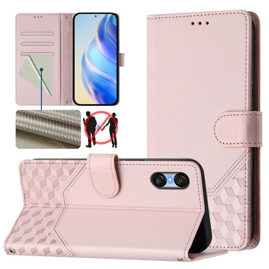 For Sony Xperia 10 VI 2024 Honeycomb Embossing RFID Leather Phone Case(Pink) by buy2fix