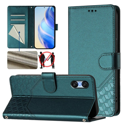 For Sony Xperia 10 VI 2024 Honeycomb Embossing RFID Leather Phone Case(Peacock Green) by buy2fix