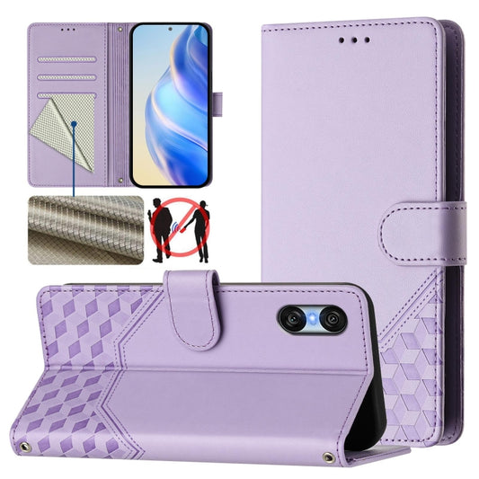 For Sony Xperia 10 VI 2024 Honeycomb Embossing RFID Leather Phone Case(Light Purple) by buy2fix