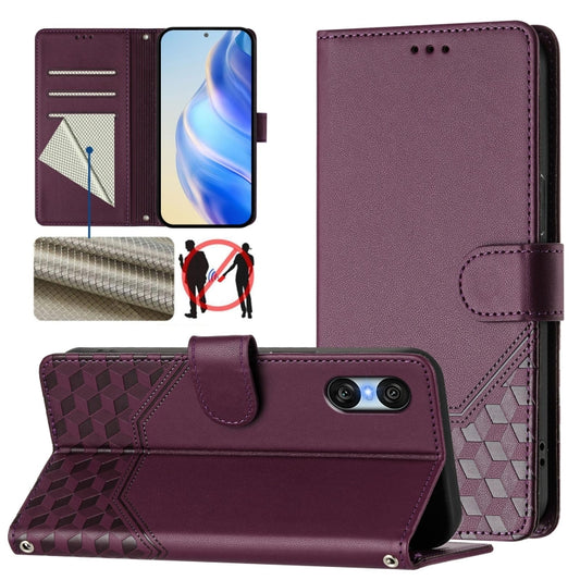 For Sony Xperia 10 VI 2024 Honeycomb Embossing RFID Leather Phone Case(Violet) by buy2fix