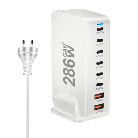 YMX-986 286W 6 Type-C, 2 USB 8-Ports Desktop Fast Charger, Plug Type:AU Plug(White) - Multifunction Charger by buy2fix | Online Shopping UK | buy2fix