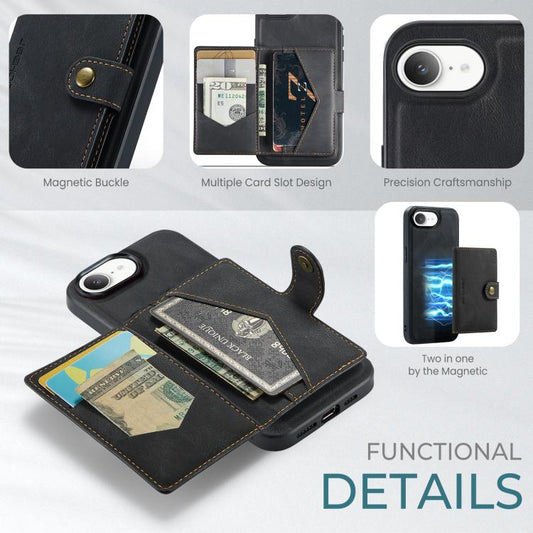 For iPhone 16e JEEHOOD J01 Retro Magnetic Detachable Wallet Phone Case(Black) - iPhone 16e Cases by JEEHOOD | Online Shopping UK | buy2fix
