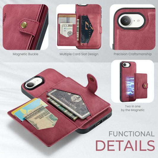 For iPhone 16e JEEHOOD J01 Retro Magnetic Detachable Wallet Phone Case(Red) - iPhone 16e Cases by JEEHOOD | Online Shopping UK | buy2fix