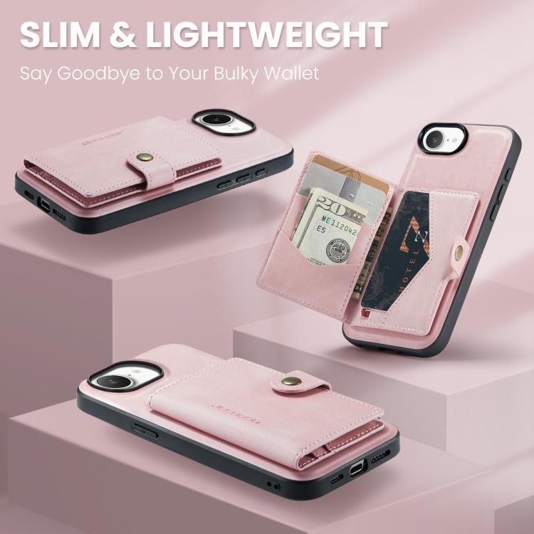 For iPhone 16e JEEHOOD J01 Retro Magnetic Detachable Wallet Phone Case(Pink) - iPhone 16e Cases by JEEHOOD | Online Shopping UK | buy2fix