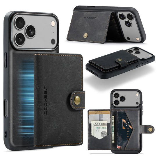 For iPhone 18 Pro Max / 17 Pro Max JEEHOOD J01 Retro Magnetic Detachable Wallet Phone Case(Black)