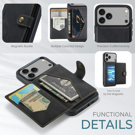 For iPhone 17 Pro Max JEEHOOD J01 Retro Magnetic Detachable Wallet Phone Case(Black) - iPhone 17 Pro Max Cases by JEEHOOD | Online Shopping UK | buy2fix