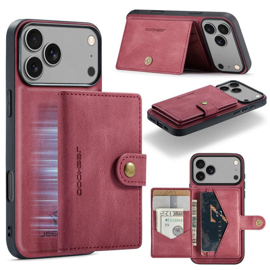 For iPhone 18 Pro Max / 17 Pro Max JEEHOOD J01 Retro Magnetic Detachable Wallet Phone Case(Red)