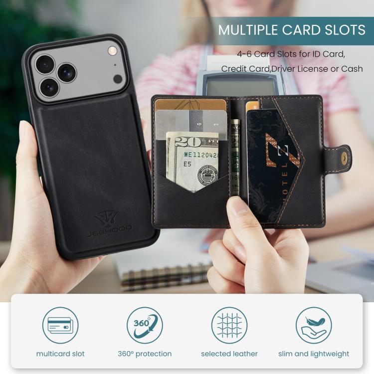 For iPhone 17 Pro JEEHOOD J01 Retro Magnetic Detachable Wallet Phone Case(Black) - iPhone 17 Pro Cases by JEEHOOD | Online Shopping UK | buy2fix