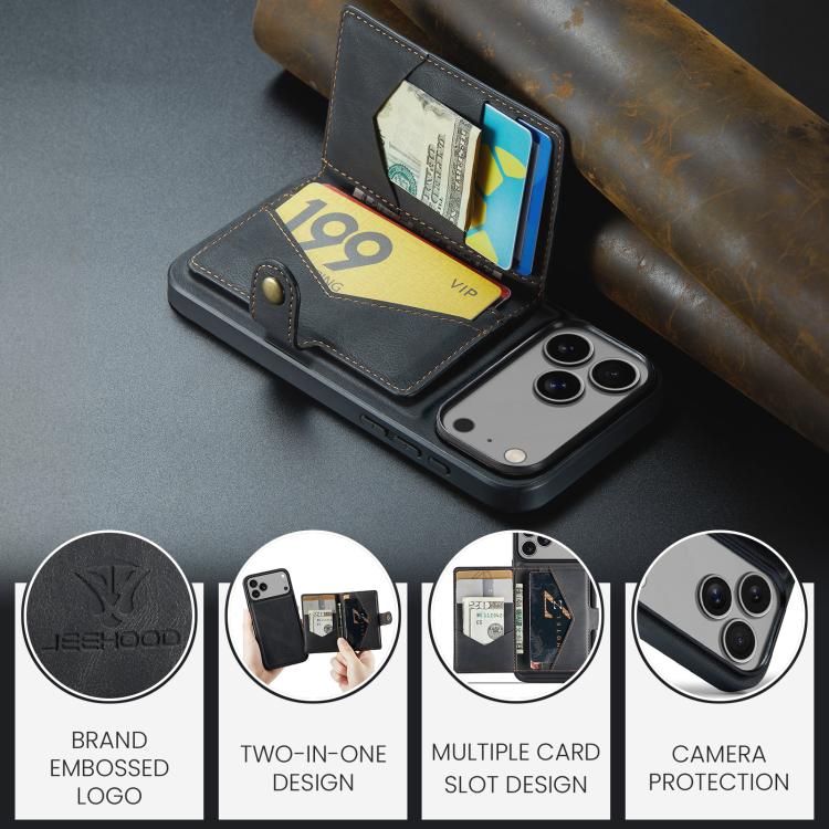 For iPhone 17 Pro JEEHOOD J01 Retro Magnetic Detachable Wallet Phone Case(Black) - iPhone 17 Pro Cases by JEEHOOD | Online Shopping UK | buy2fix