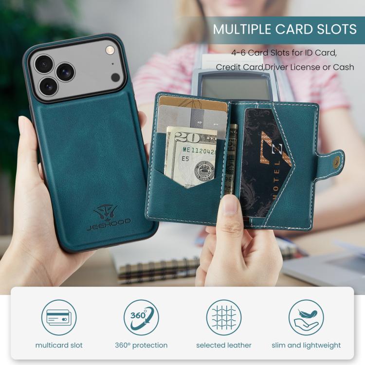 For iPhone 17 Pro JEEHOOD J01 Retro Magnetic Detachable Wallet Phone Case(Blue) - iPhone 17 Pro Cases by JEEHOOD | Online Shopping UK | buy2fix