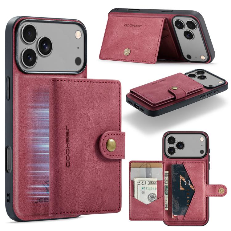 For iPhone 17 Pro JEEHOOD J01 Retro Magnetic Detachable Wallet Phone Case(Red) - iPhone 17 Pro Cases by JEEHOOD | Online Shopping UK | buy2fix