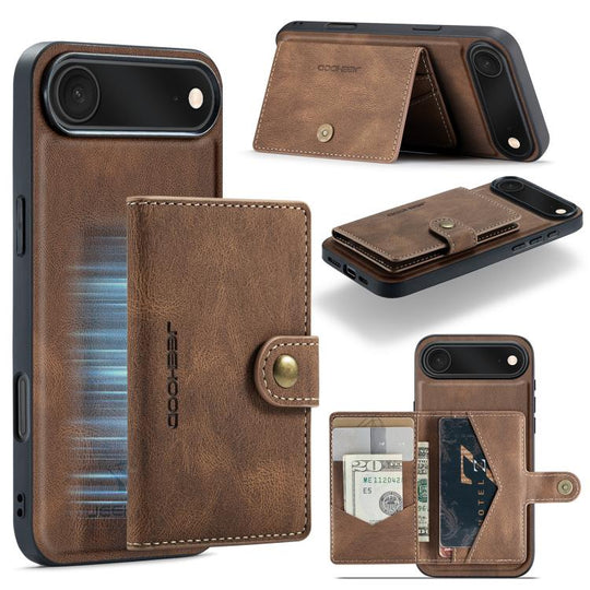 For iPhone Air JEEHOOD J01 Retro Magnetic Detachable Wallet Phone Case(Brown)