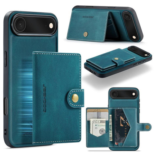 For iPhone Air JEEHOOD J01 Retro Magnetic Detachable Wallet Phone Case(Blue)