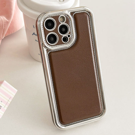 For iPhone 16 Pro Max Electroplated Edge Frosted Leather TPU Phone Case(Coffee Color) by buy2fix