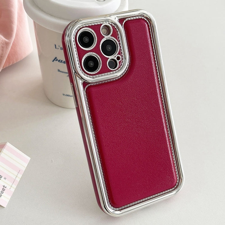 For iPhone 16 Pro Max Electroplated Edge Frosted Leather TPU Phone Case(Wine Red) by buy2fix