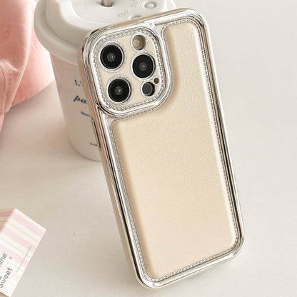 For iPhone 16 Pro Electroplated Edge Frosted Leather TPU Phone Case(Apricot Color) by buy2fix