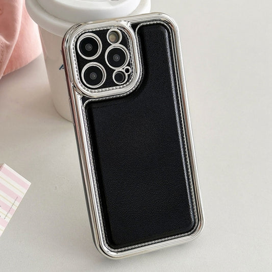For iPhone 16 Pro Electroplated Edge Frosted Leather TPU Phone Case(Black) by buy2fix
