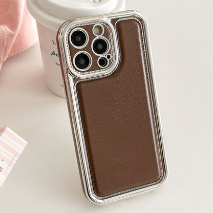 For iPhone 16 Pro Electroplated Edge Frosted Leather TPU Phone Case(Coffee Color) by buy2fix