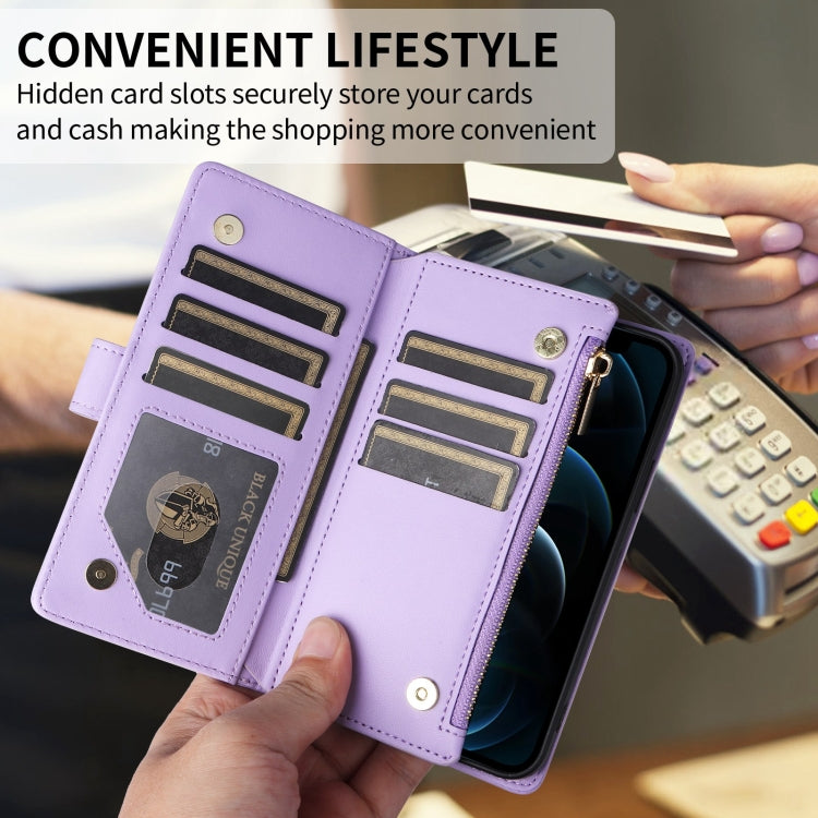 For iPhone 16 Pro Max Crossbody Zipper Wallet Rhombus Leather Phone Case(Purple) by buy2fix