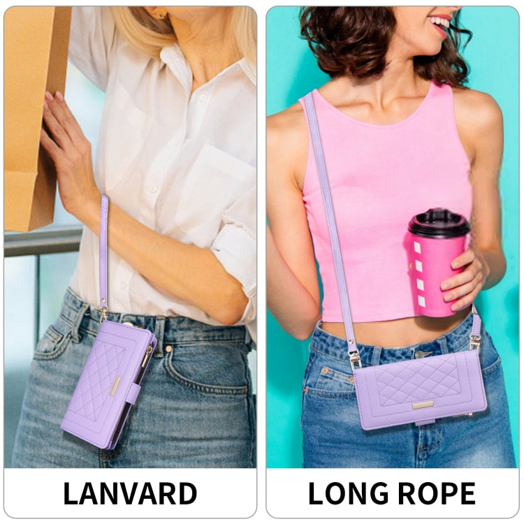 For iPhone 16 Pro Max Crossbody Zipper Wallet Rhombus Leather Phone Case(Purple) by buy2fix