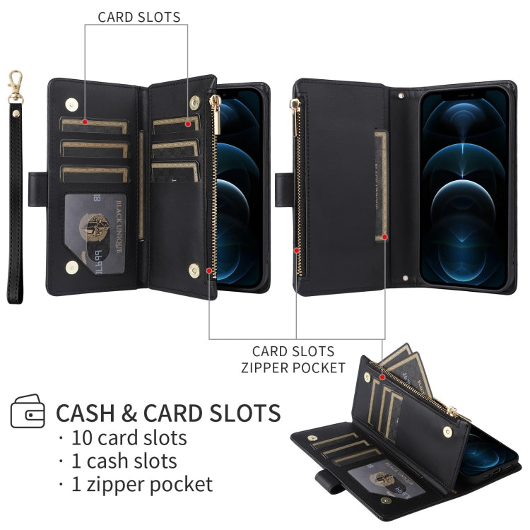 For iPhone 16 Pro Max Crossbody Zipper Wallet Rhombus Leather Phone Case(Black) by buy2fix